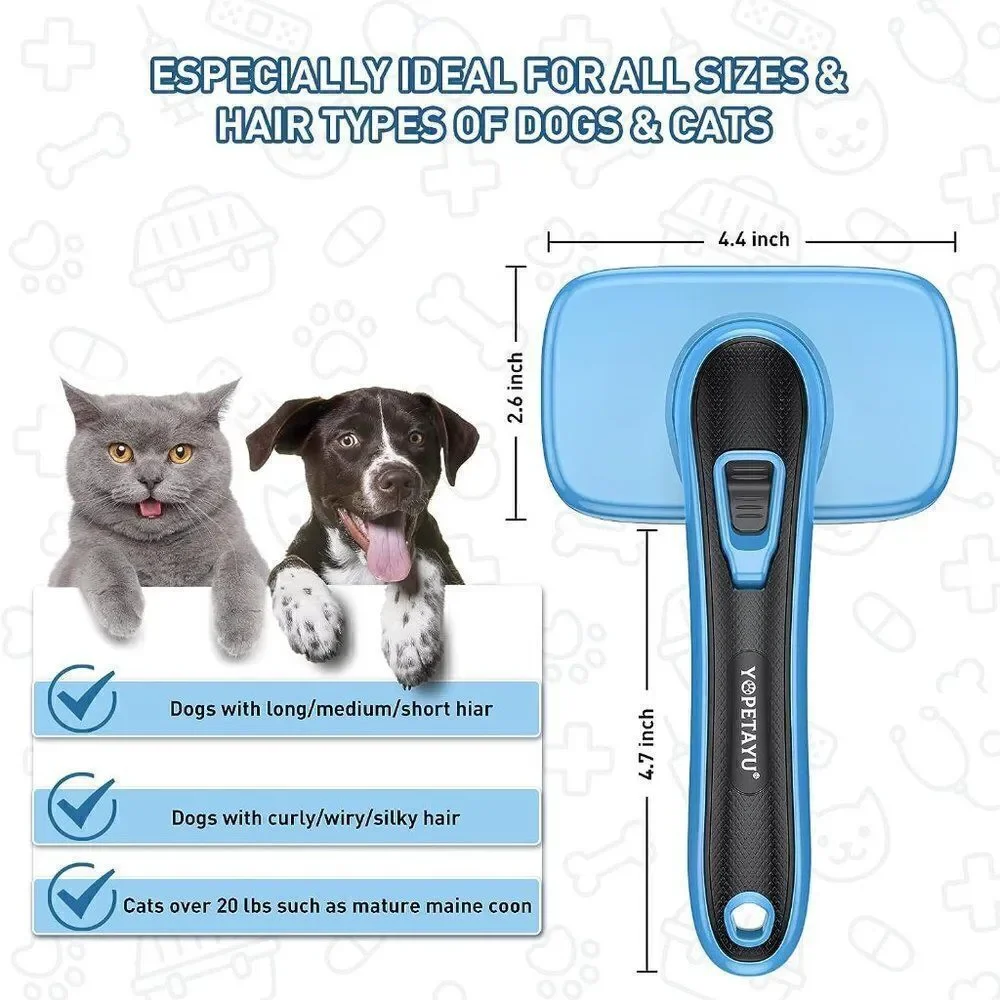 Dog Cat Grooming Brush for Pet, Self Cleaning Slicker Retractable Brush